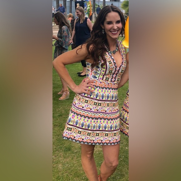 NWT ALICE & OLIVIA V Neck Colors Bohemian Artisinal Embroidery Dress 350/094 - Picture 4 of 4